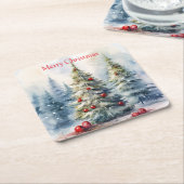 Weihnachtsbäume Winterschneelandschaft Rechteckiger Pappuntersetzer (angewinkelt)
