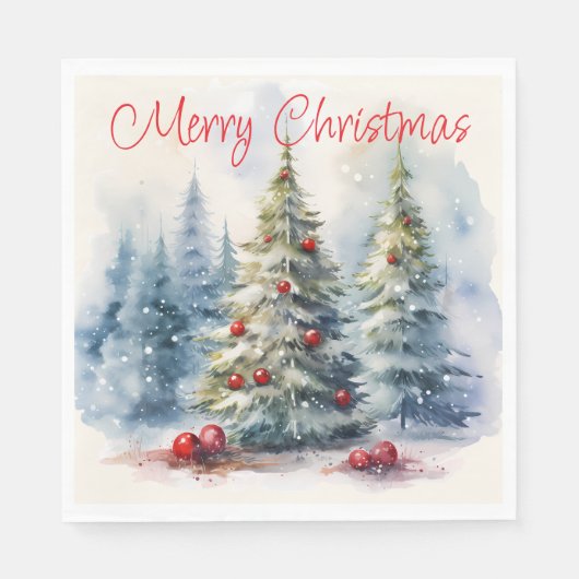 Weihnachtsbäume Winterschneelandschaft Serviette (Vorderseite)