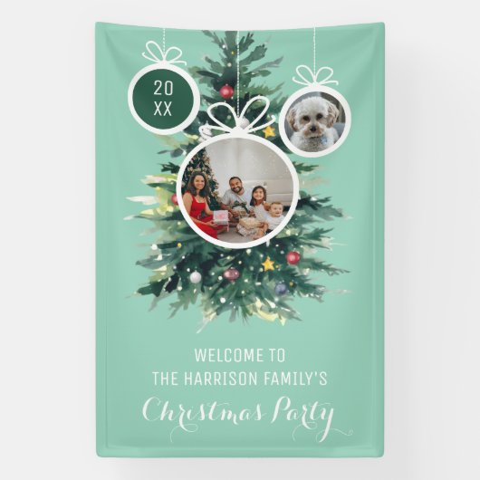 Weihnachtsbäume Xmas Bälle formen zwei Fotos grün Banner (Vertikal)