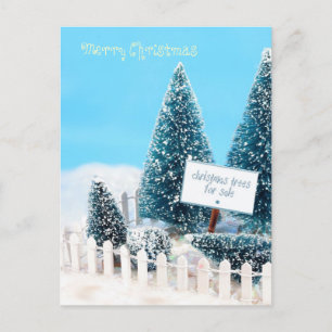 Weihnachtsbäume zum Verkauf mit Unterschrift Feiertagspostkarte