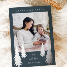 Weihnachtsbäume zwei Foto Blau Folien Feiertagskarte