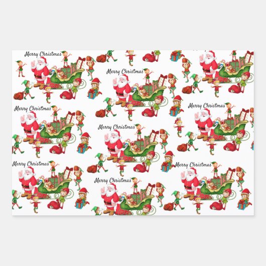 Weihnachtsbaumelfen Weihnachtsmann Rentiergeschenk Geschenkpapier Set (Vorderseite 2)