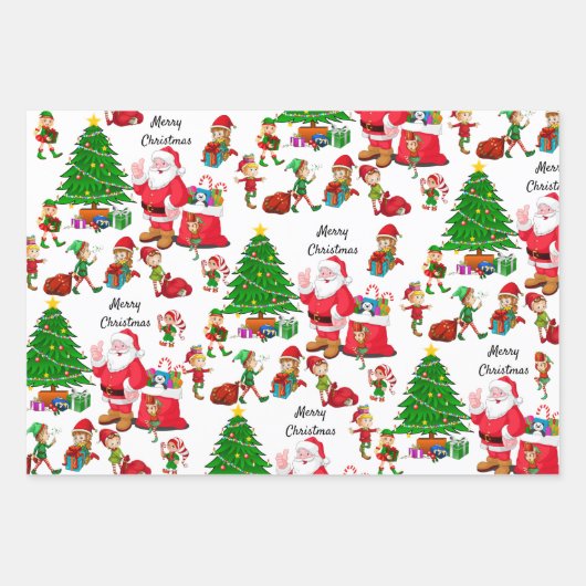 Weihnachtsbaumelfen Weihnachtsmann Rentiergeschenk Geschenkpapier Set (Vorderseite)