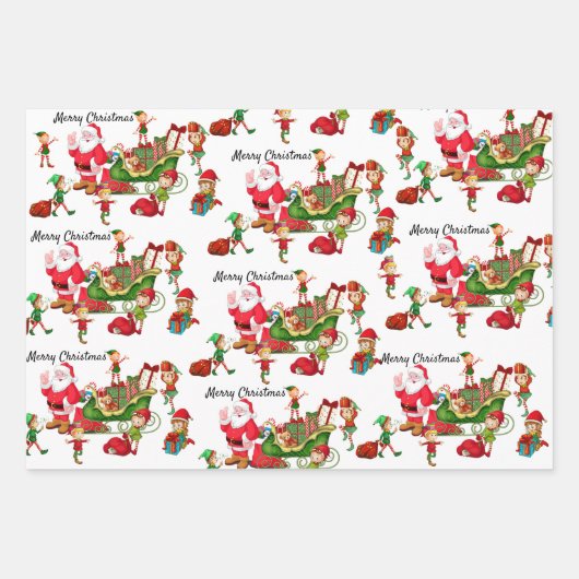 Weihnachtsbaumelfen Weihnachtsmann Rentiergeschenk Geschenkpapier Set (Vorderseite 2)