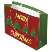Weihnachtsbaumen auf der Red Gift Bag Große Geschenktüte (Rückseite Schrägansicht)