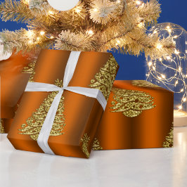 Weihnachtsbaumen aus Gold auf Metallic Orange Geschenkpapier