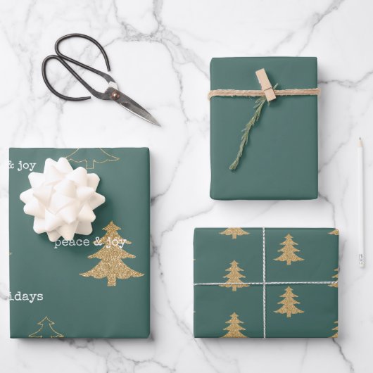 Weihnachtsbaumen aus Gold Glitzer Zitate für Pine Geschenkpapier Set (Vorderseite)