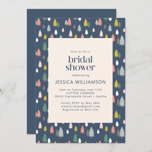 Weihnachtsbaumen aus Holz Blaues grünes Brautparty Einladung (Vorne/Hinten)