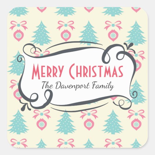 Weihnachtsbaumen, Bögen & Baubles Muster Quadratischer Aufkleber (Vorderseite)