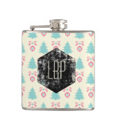 Weihnachtsbaumen, Bows & Baubles Retro Muster Flachmann (Vorderseite)