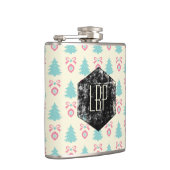 Weihnachtsbaumen, Bows & Baubles Retro Muster Flachmann (Rechts)