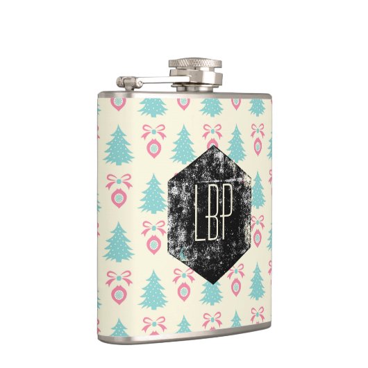 Weihnachtsbaumen, Bows & Baubles Retro Muster Flachmann (Rechts)