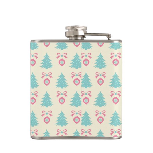 Weihnachtsbaumen, Bows & Baubles Retro Muster Flachmann (Rückseite)