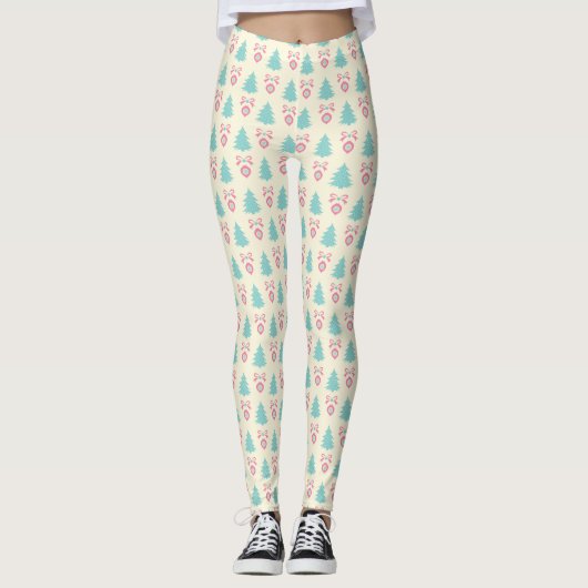 Weihnachtsbaumen, Bows & Baubles Retro Muster Leggings (Vorderseite)