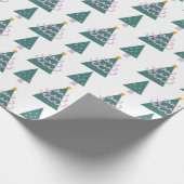 Weihnachtsbaumen Doodles Rosa Grün Geschenkpapier (Ecke)