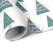 Weihnachtsbaumen Doodles Rosa Grün Geschenkpapier (Rolleneckpunkt)