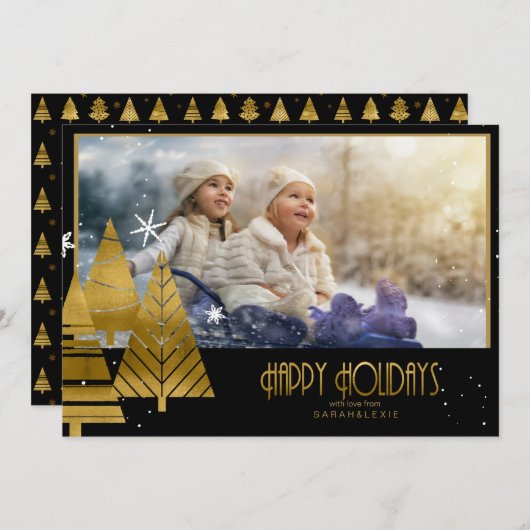 Weihnachtsbaumen Fotovorlage Gold ID863 Einladung (Vorne/Hinten)