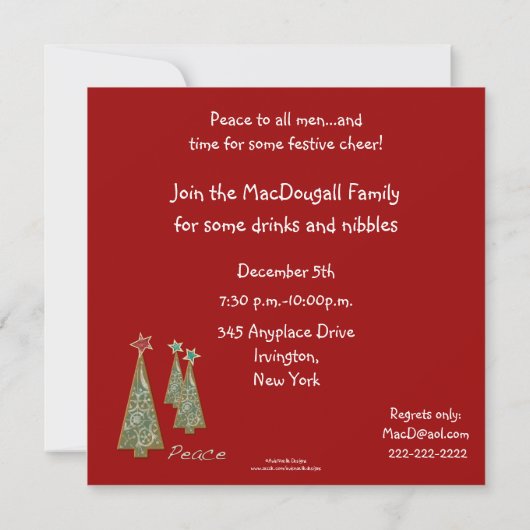 Weihnachtsbaumen - Frieden/Rot Einladung (Rückseite)