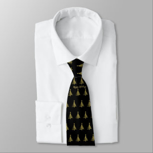 Weihnachtsbaumen Gold auf Black Neck Tie Krawatte