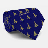 Weihnachtsbaumen Gold auf Blue Neck Tie Krawatte (Gerollt)