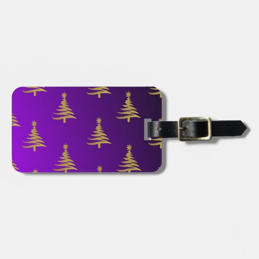 Weihnachtsbaumen Gold auf Lila Gepäckanhänger (Vorderseite horizontal)