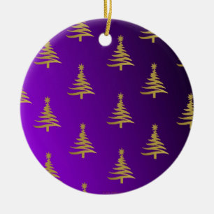 Weihnachtsbaumen Gold auf Lila Keramikornament