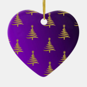Weihnachtsbaumen Gold auf Lila Keramikornament