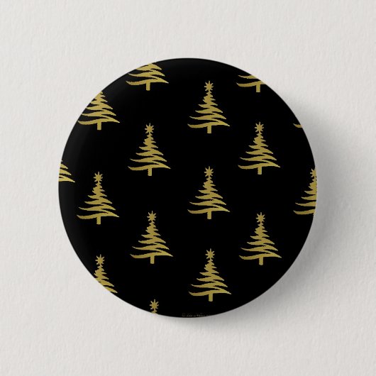 Weihnachtsbaumen Gold auf schwarz Button (Vorderseite)