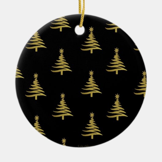 Weihnachtsbaumen Gold auf schwarz Keramik Ornament (Vorne)