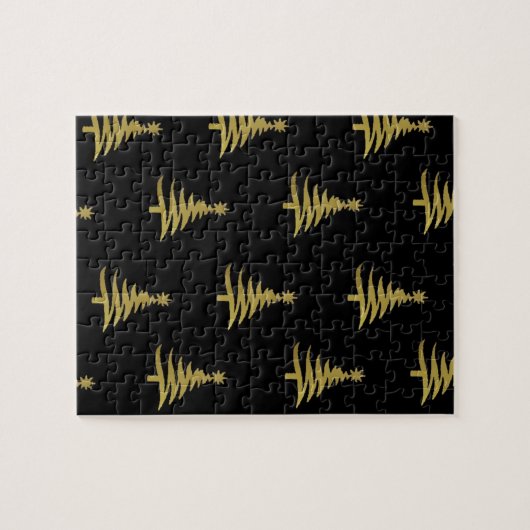 Weihnachtsbaumen Gold auf schwarz Puzzle (Horizontal)
