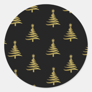 Weihnachtsbaumen Gold auf schwarz Runder Aufkleber