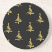 Weihnachtsbaumen Gold auf schwarz Sandstein Untersetzer (Vorne)
