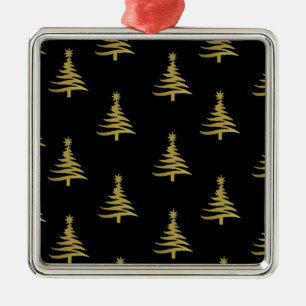Weihnachtsbaumen Gold auf schwarz Silbernes Ornament