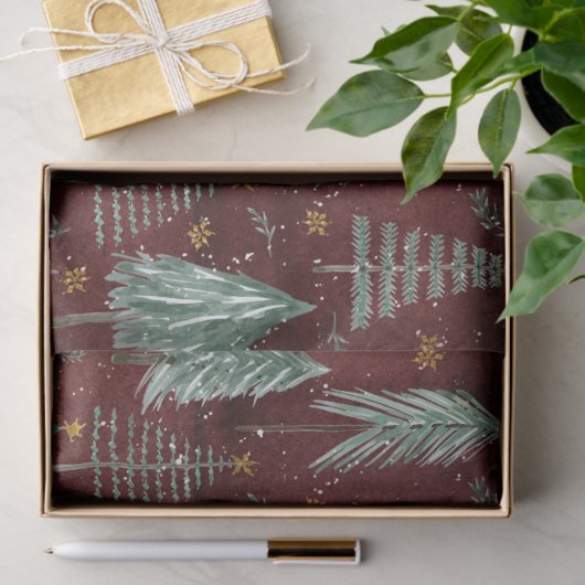 Weihnachtsbaumen Gold Stars Burgund Rustikales Hol Seidenpapier (Geschenk)