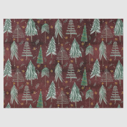 Weihnachtsbaumen Gold Stars Burgund Rustikales Hol Seidenpapier (Vorderseite)