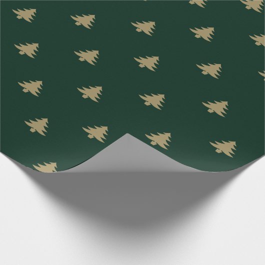 Weihnachtsbaumen Gold und dunkelkieferngrüne Muste Geschenkpapier (Ecke)