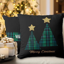 Weihnachtsbaumen Green Kariert Gold Star Individue Kissen