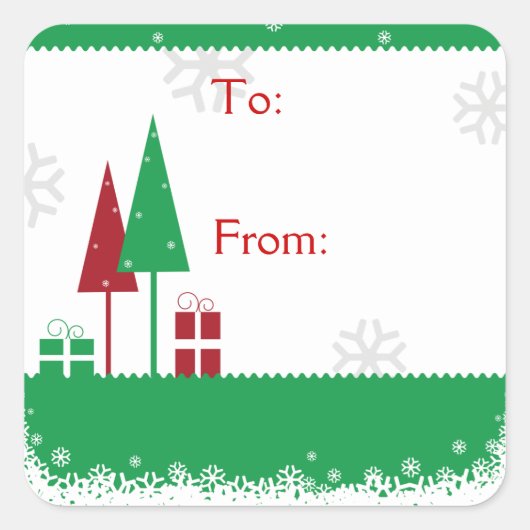 Weihnachtsbaumen grün quadratischer aufkleber (Vorderseite)