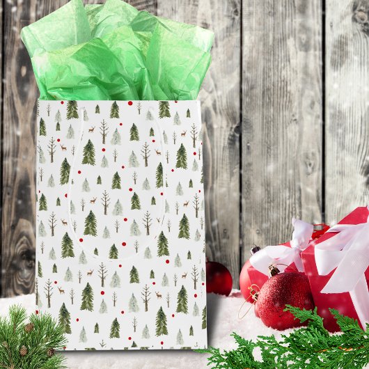 Weihnachtsbaumen Grüne rote Wasserfarbe Mittlere Geschenktüte