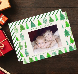 Weihnachtsbaumen im Foto Flat Holiday Card Feiertagskarte