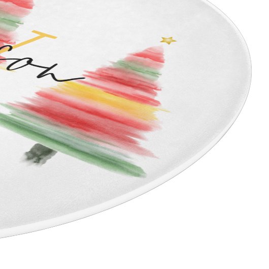 Weihnachtsbaumen in Aquarellen Monogramm Schneidebrett (Ecke)