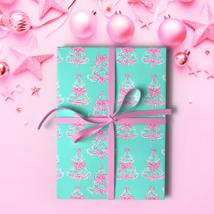 Weihnachtsbaumen in Rosa und Minze Coquette Geschenkpapier