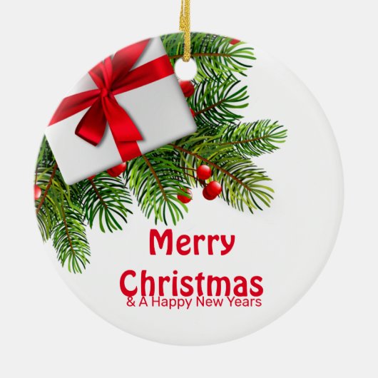 Weihnachtsbaumen mit weißem, prächtigen Roten Bow Keramik Ornament (Hinten)