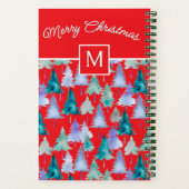 Weihnachtsbaumen Muster Festrot Mit Monogramm Notizblock (Rückseite)