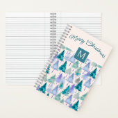 Weihnachtsbaumen Muster Rosa Mit Monogramm Notizblock (Innen)