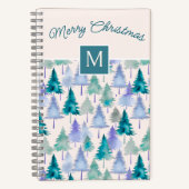 Weihnachtsbaumen Muster Rosa Mit Monogramm Notizblock (Vorderseite)