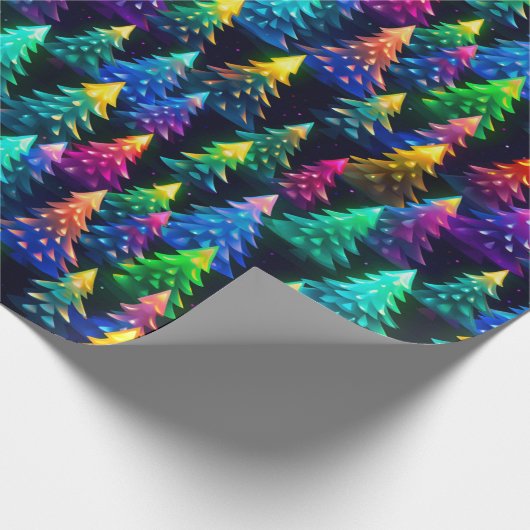 Weihnachtsbaumen Rainbow Neon Geschenkpapier (Ecke)