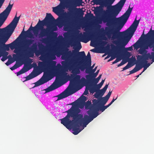 Weihnachtsbaumen Rosa blaues Muster Design Fleecedecke (Ecke)