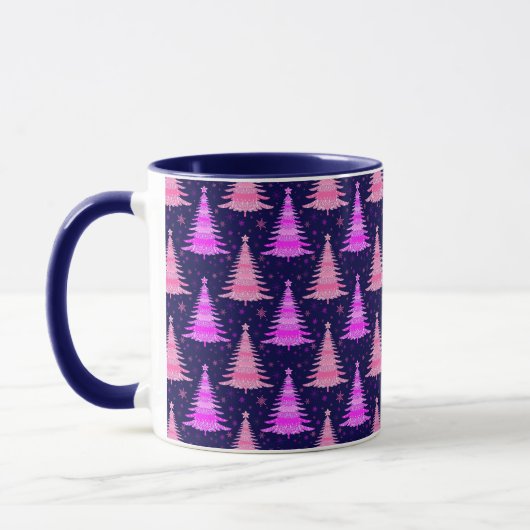 Weihnachtsbaumen Rosa blaues Muster Design Tasse (Links)