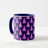 Weihnachtsbaumen Rosa blaues Muster Design Tasse (Vorderseite Links)